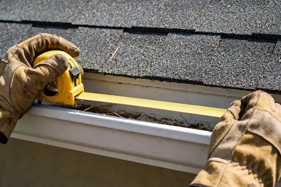 Measuring a gutter run during a written quote visit, Fort Pierce, FL