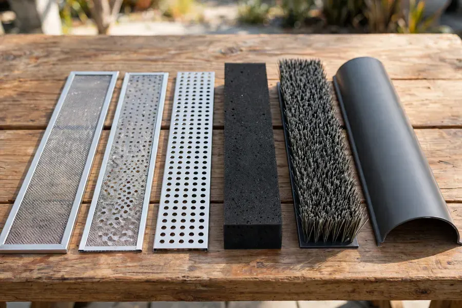 Five different gutter guard types displayed side by side, Fort Pierce, FL